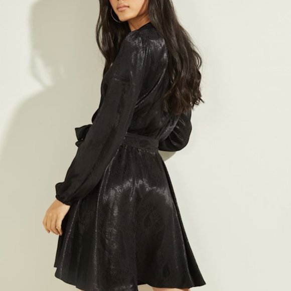 Guess Eco Doha Wrap Dress XS Jet Black - Picture 14 of 14